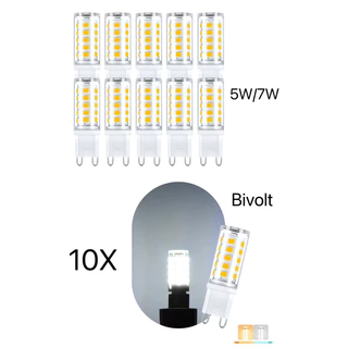 Kit 10 Lâmpada Halopin G9 Led 5W 7W Super Led Branca Amarela G9 Bivolt