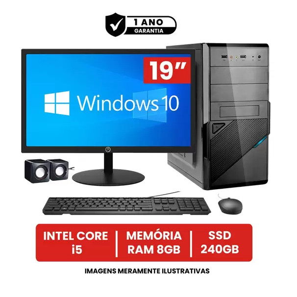 Computador Completo Intel Core i5 8GB de RAM SSD 240GB Monitor LED 19" HDMI + Windows 10 - BEST BOY