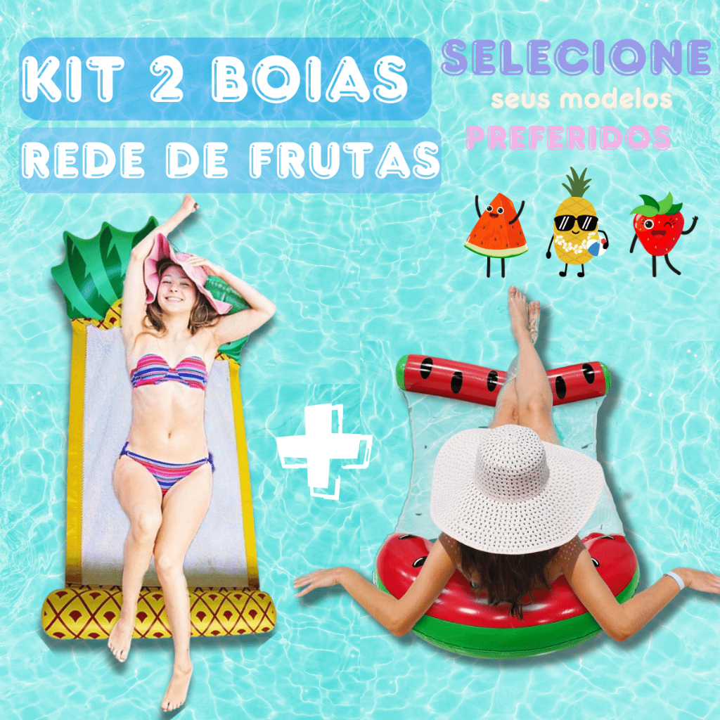Kit Casal 2 Boia Rede Fruta Cama Inflável Flutuante Piscina Férias Festa Descanso Verão Praia
