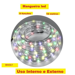 Mangueira Led Redonda 10M Pisca Pisca Luminosa 8funções Bivolt 110 E 220V Decoração Iluminação Natal