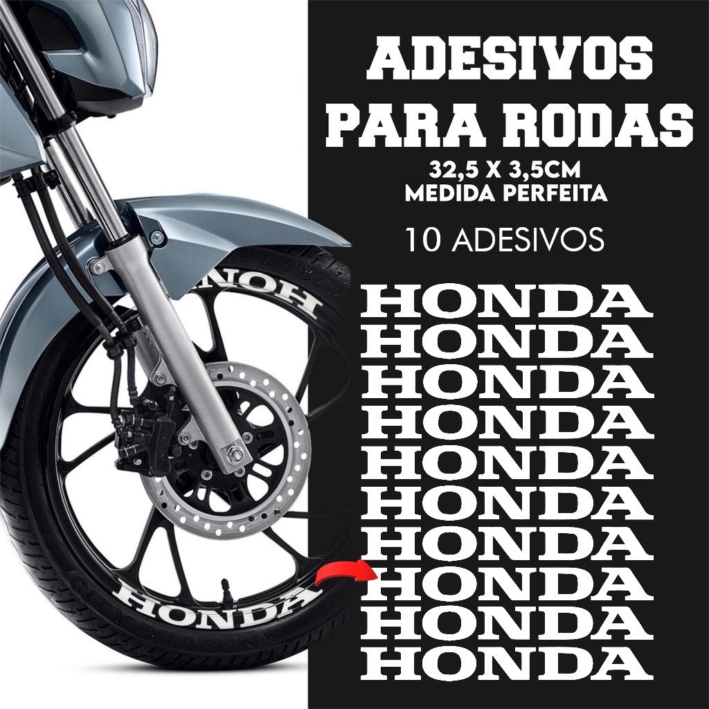 Kit 10 Adesivos Honda Escrita para Aro Moto Roda Decoração Diversas Superfícies