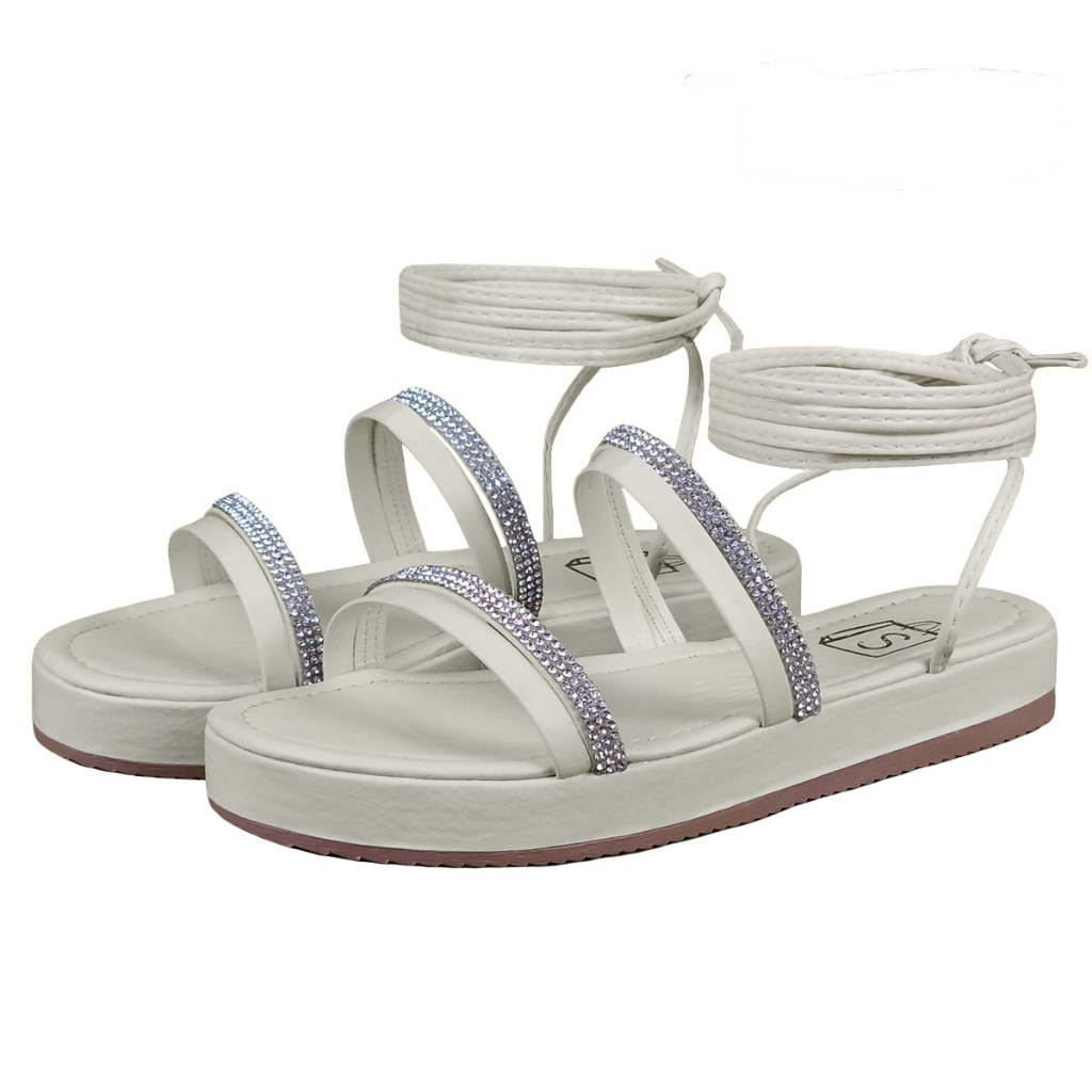 Sandália Feminina Flatform Amarração com Tira Brilho Strass ref:944/5