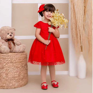 Vestido Infantil Vermelho - Renda com Coração