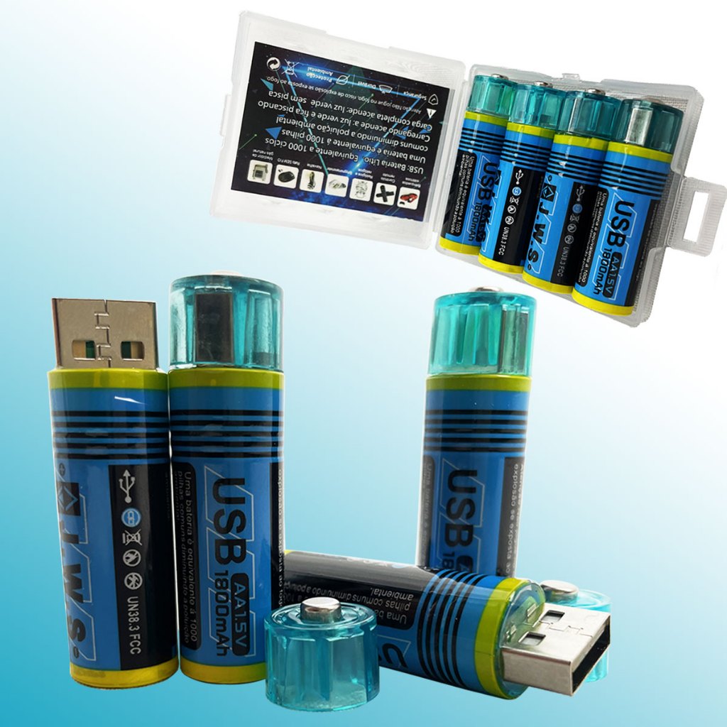 Kit 4 pilhas usb aa recarreg vel 1 5v 1 800mah jws faz a boa 