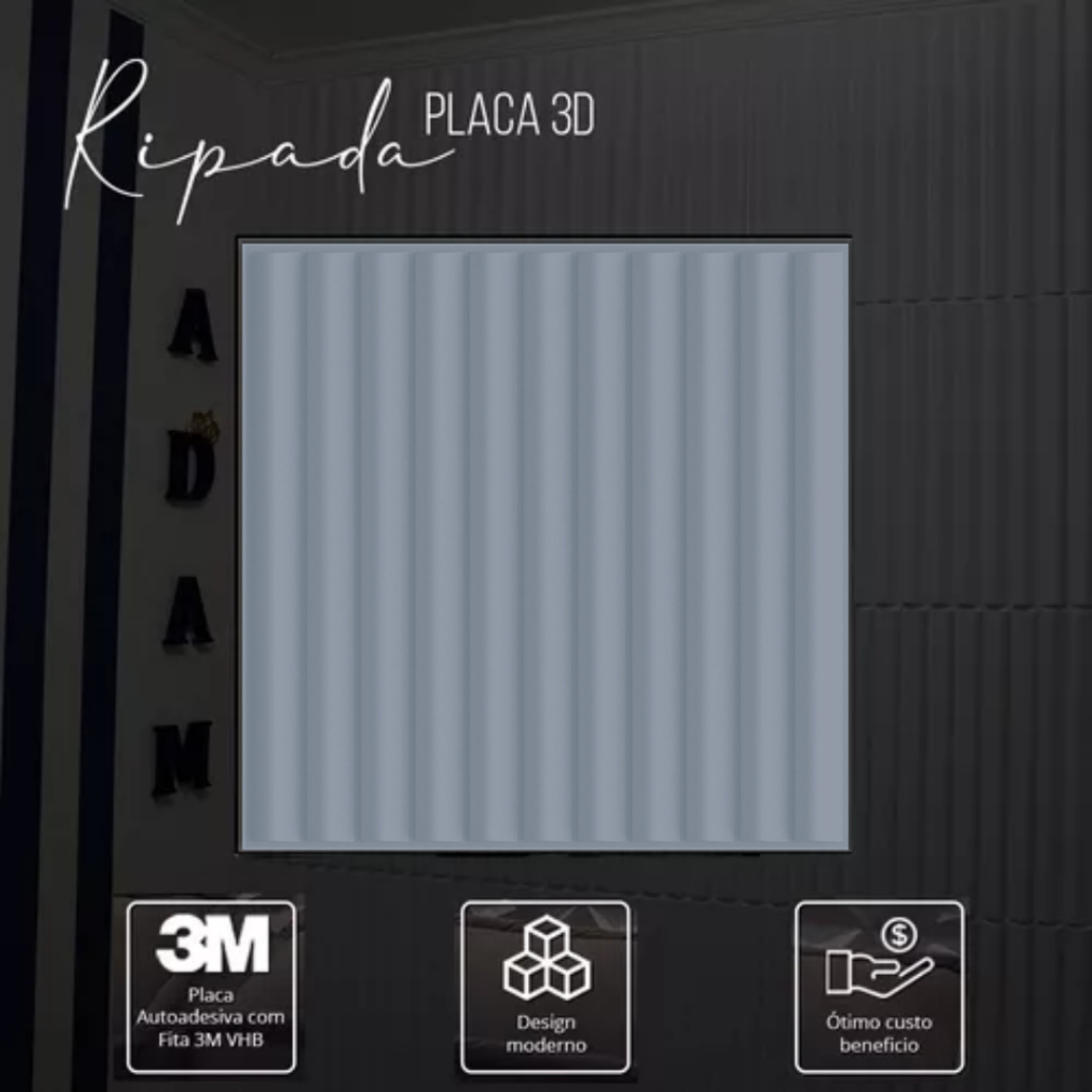 placa ripada 3d autocolante preto cinza branco 50x50cm