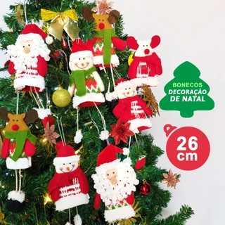 Boneco Para Decoração Árvore de Natal - 11cm x 26cm - Pendente Natalino - Papai Noel | Boneco de Neve | Rena