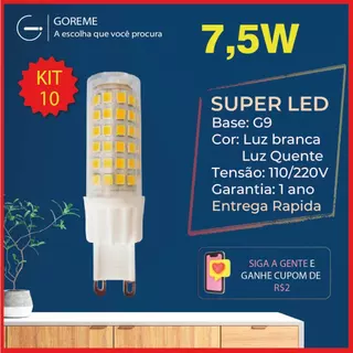 Kit 10 Lâmpada Led 7W G9 Halopin 110V / 220V | Branco Quente 3000K (Amarelo) / Branco Frio 6500K (Branco) Luz Bipino | Arandelas e Decoração