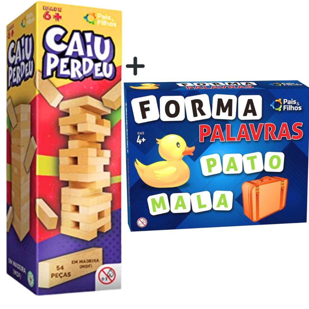 KIT Caiu Perdeu Madeira 54 Peças + Jogo Forma Palavras com Figuras 160 ...