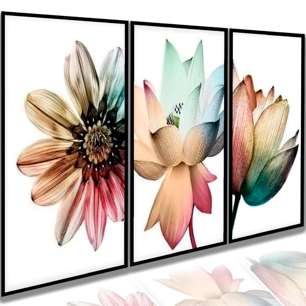 Quadro Decorativo Flor de Lotus Margarida Flores Coloridas Floral Escritório Sala Mdf Moderno Luxuoso