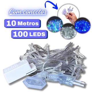 1, 2 ou 3 Pisca Pisca De Natal Cordão De Luz Conector 10m 100 Leds Fio Transparente Decoração Enfeite Árvore Casa