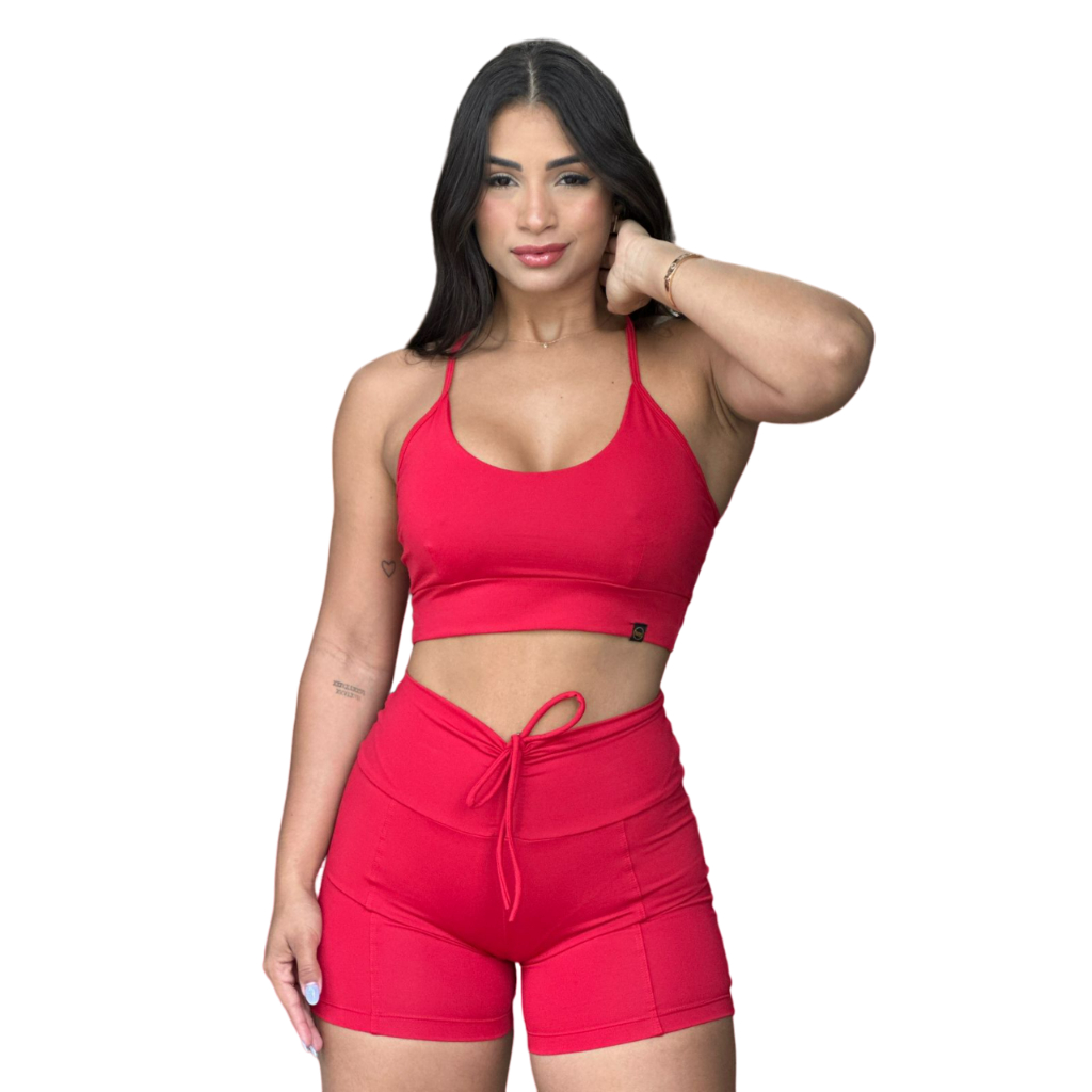 Conjunto Short Empina Bumbum Poliamida Vermelho Shopee Brasil