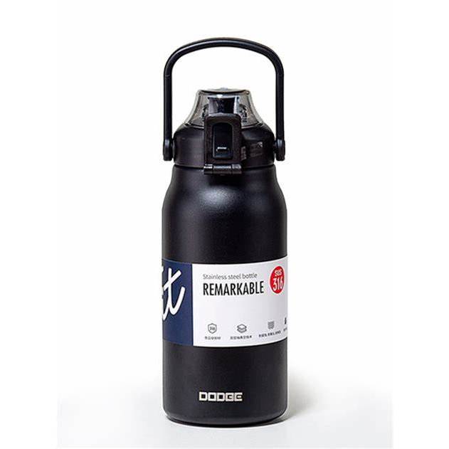 DODGE Garrafa Térmica De Viagem Inox 1300ml Com Isolamento A Vácuo Preta Para Café Água Com Alça Acampamento e Trilha