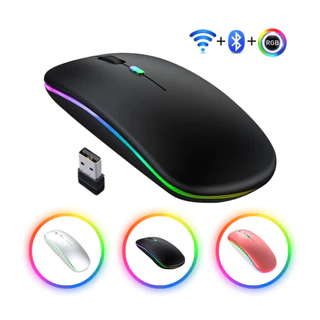Mouse Sem Fio Wireless - Bluetooth - Recarregavel com Bateria Interna de Longa Duração - Ergonomico, Compacto e Silencioso com RGB Colorido