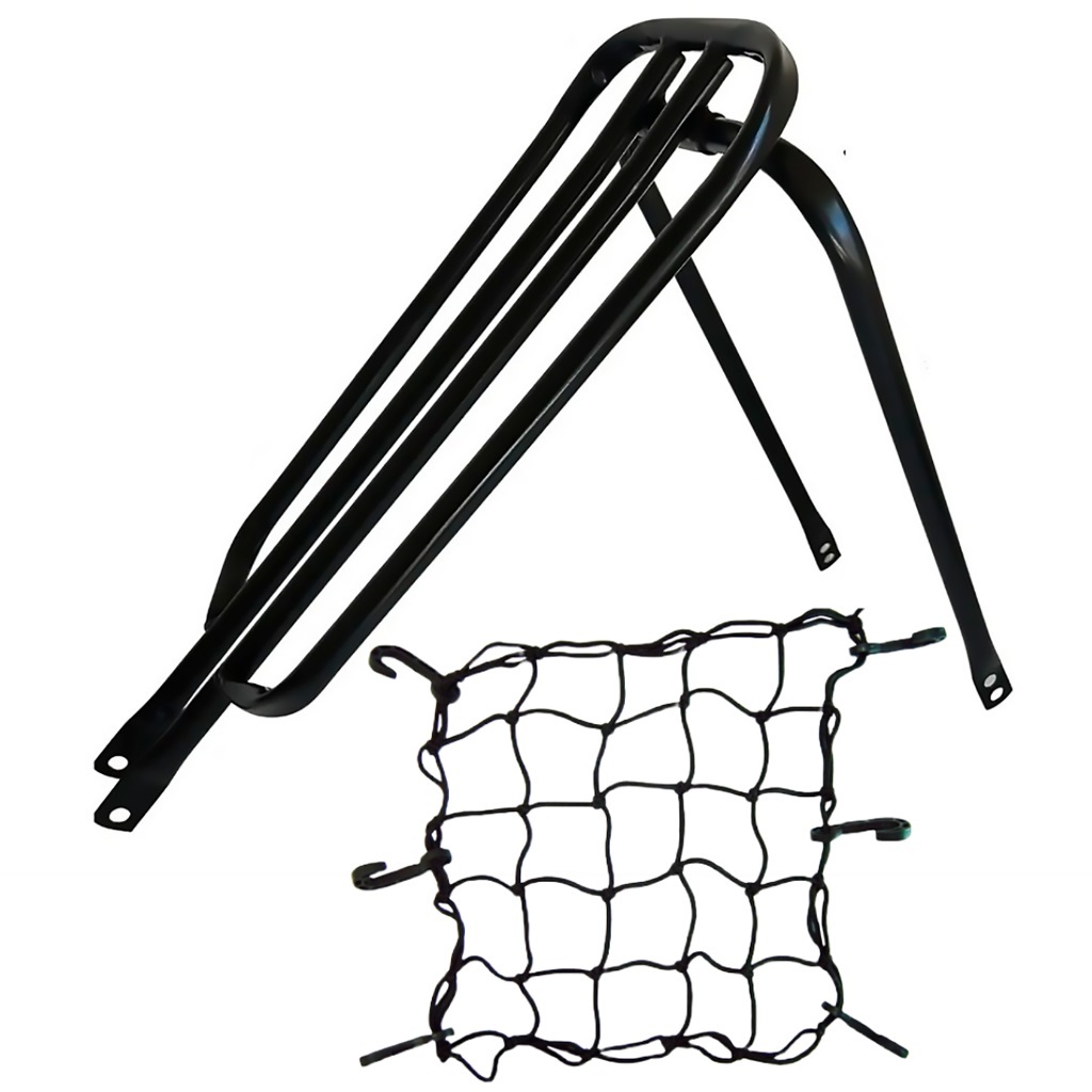 Garupa Bagageiro Reta BH Bike Bicicleta 24 26 Redinha Elástica P/ Moto Bike Capacete Baú 35x35cm