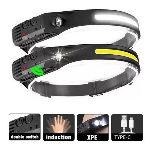 Potente Farol Recarregável Led Corpo Motion Sensor Cabeça Lanterna Camping Torch Light Lamp Com Usb