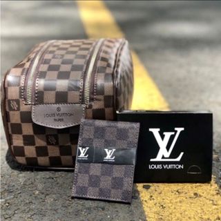 Necessaire Grande / Masculina Feminina / Organizadora Viagem + Carteiras  Masculina Louis vuitton / kit 2 peças / combo de Natal /black friday -  Escorrega o Preço