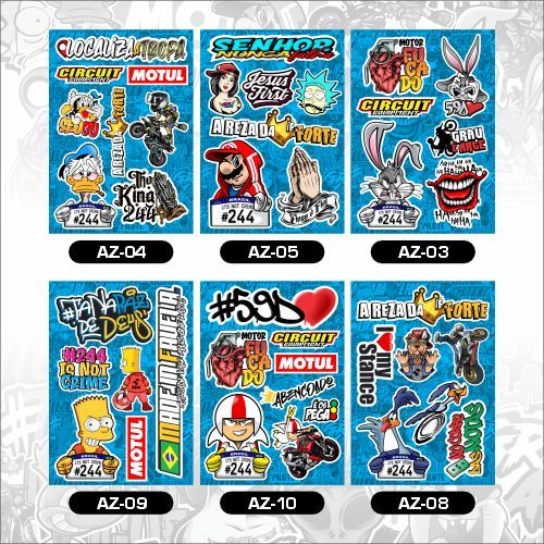 Adesivos Figurinhas Cartela - Moto - Carro - Bike - Caminhão - Stikers | Modelos Diversos.