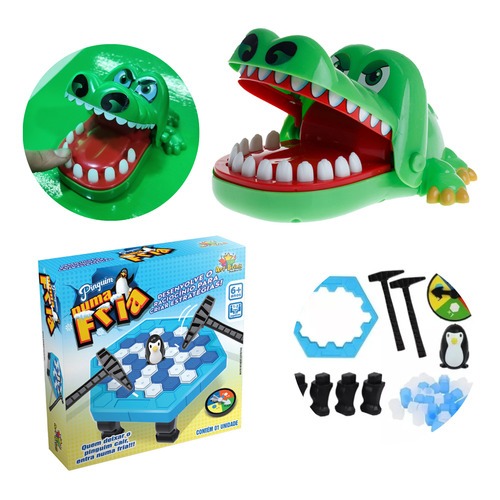 Kit Jogo Pinguim Quebra Gelo + Jogo Croc Croc Crocodilo Dentista