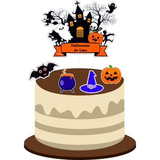 Dia das bruxas Happy Halloween topo de bolo para imprimir bruxinha com  morcegos castelo assustador png