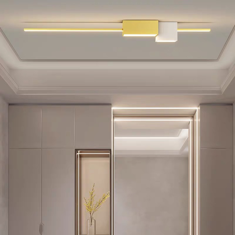 Luminária Plafon Led Para Banheiro Corredor Dourado Retangular 3500K