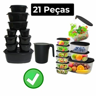 Kit Pote Hermético + Jarra 1,8L Vasilha Utensílios Deposito Para Alimentos Cozinha Tapuer Bacia