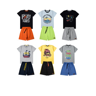 Kit Sortido 10 Peças de Roupas Infantil Menino 5 Camisetas + 5 Bermudas
