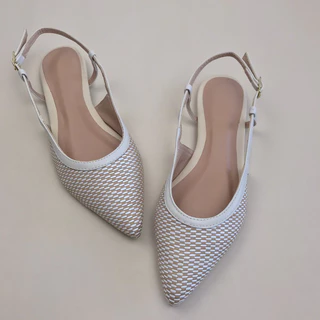 Sapatilha Feminina Slingback Bico Fino Tresse Branco