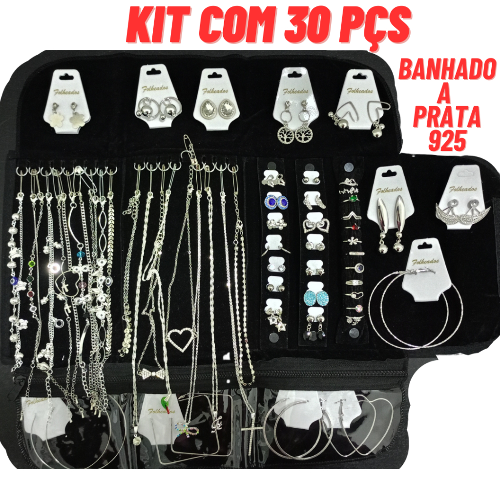 kit Semi Joias com 30 PÇS Banhado a Prata 925 + frete Grátis + garantia de 1 ano