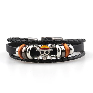 Pulseira de uma peça Luffy chapéus de palha pulseira de couro