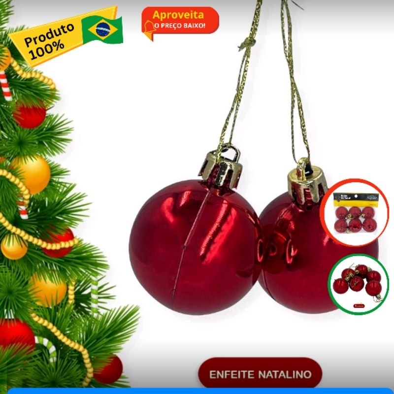 bolas de natal vermelha dourada 7cm bolas natalina 7 cm - Zein