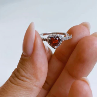 Anel Pandora Coração Vermelho Elevado - Prata 925 + Zircônias