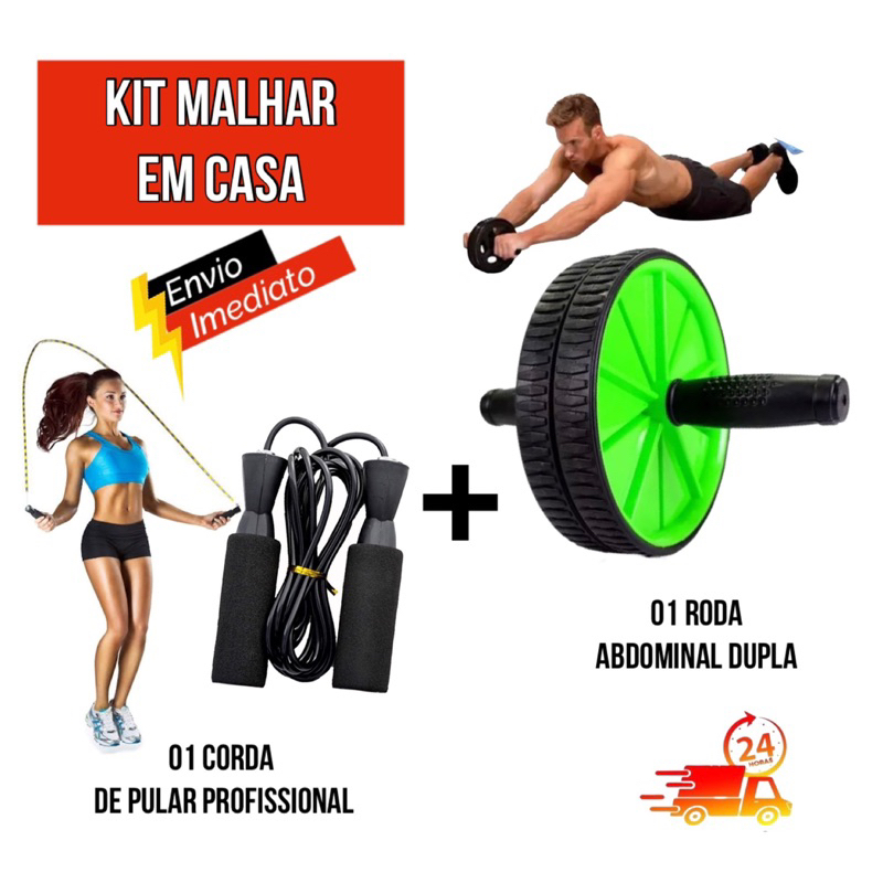 Kit Funcional Colchonete Dobrável + Corda Pular + Roda Abdominal