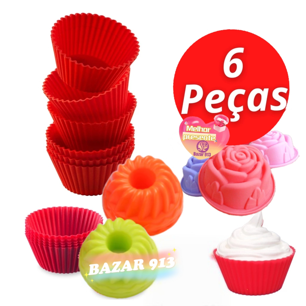 Kit 6 Jogo De Forma De Silicone Forminha Mini Bolo Cupcake Varias Modelo