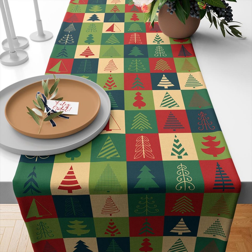 Caminho de Mesa Trilho Passadeira Retangular Toalha Estampada 4 ou 6 Lugares 1,35x0,40 Decorativa - MOSAICO NATAL