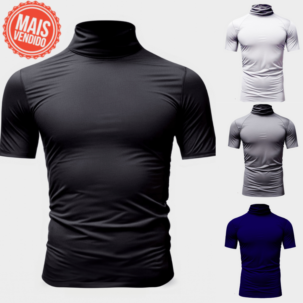 Camiseta Curta Gola Alta Proteção Solar Uv 50+ Camisa Academia Treino Fit Segunda Pele Premium