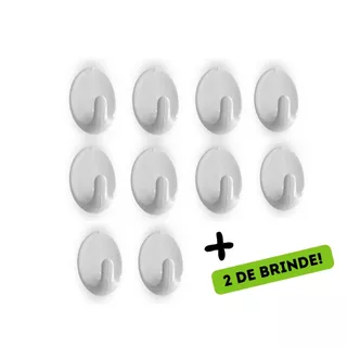 Kit 10 Ganchos Adesivos Branco Parede Super Aderência Plástico Oval