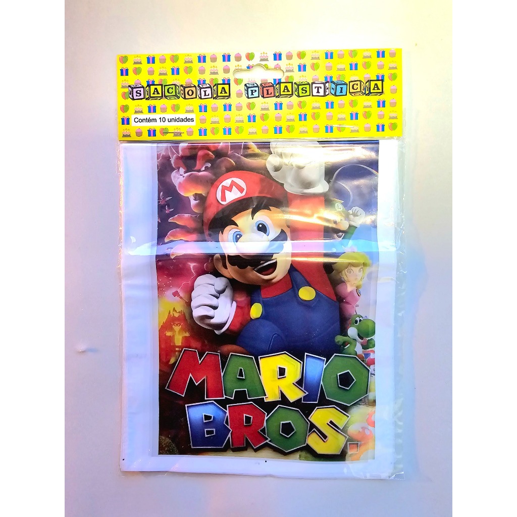 Sacola surpresa Plástica Aniversário Festa Super Mário c/ 10 unidades
