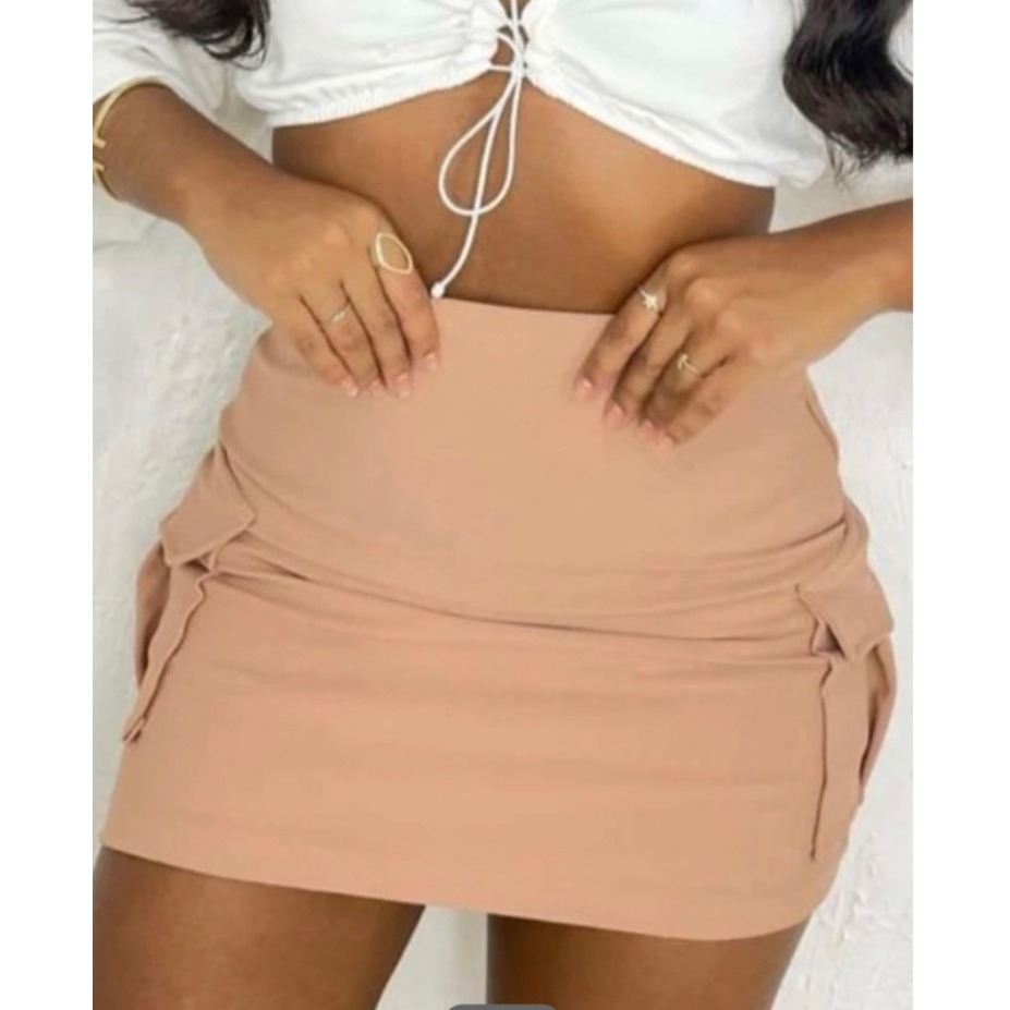 Short Saia Cargo Moda Verão Bengaline Short bolso