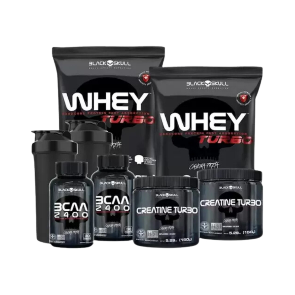 Kit 2x Whey Protein Turbo + Bcaa + Creatina turbo – Black Skull