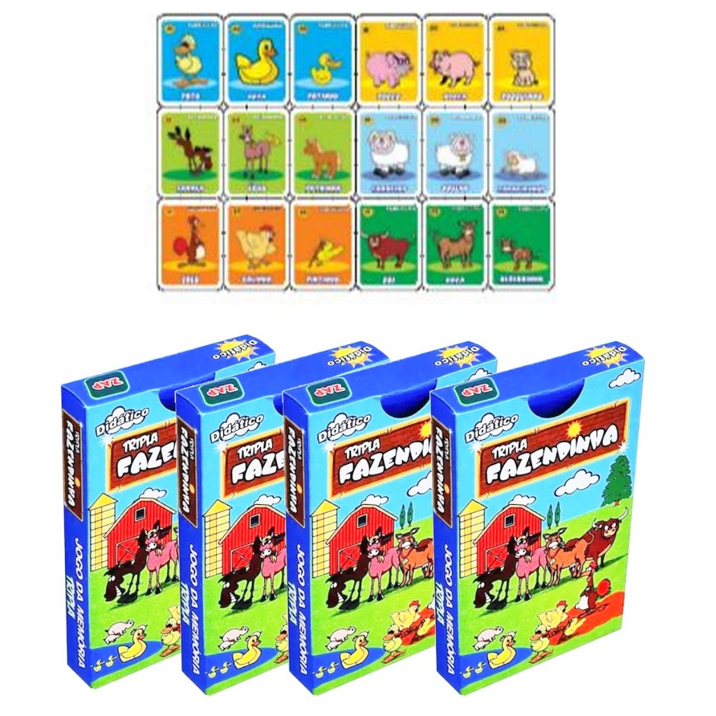 Kit 12 Jogos Memória Fazendinha Prenda Lembrancinha