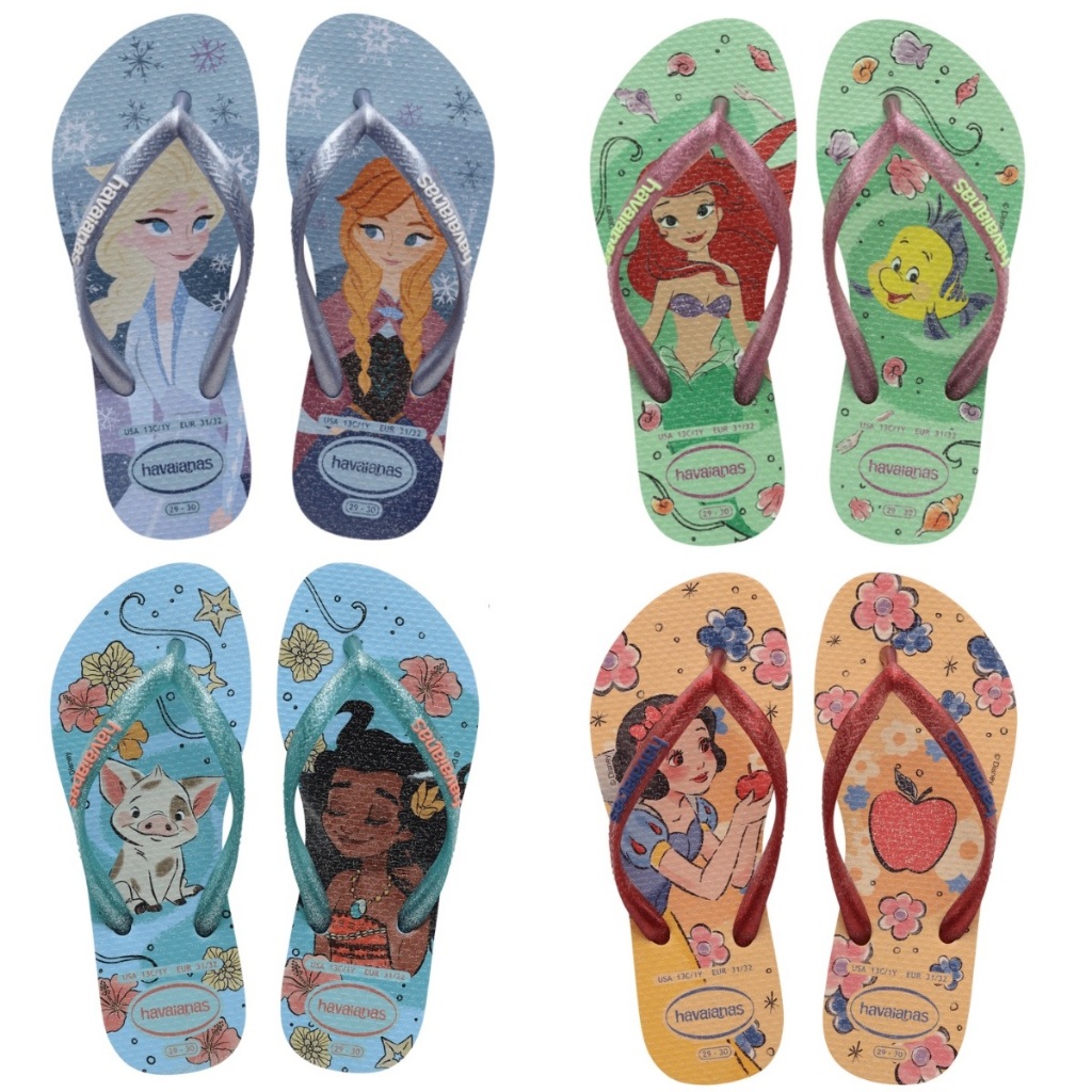 Chinelo Havaianas Princesas Disney Frozen Pequena Sereia Moana