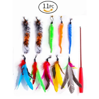 Brinquedo Gato Varinha retrátil 11 peças vara Pet Brincar com tutor estimação
