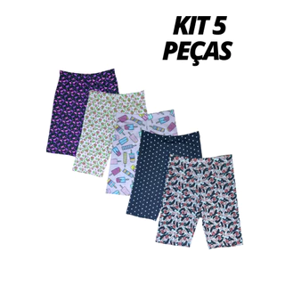 Kit 5 Bermuda Estampada Infantil Short Menina Conforto Versátil Criança