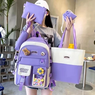 Kit 5 Mochila Feminina Masculina Para Escolar Viajar Estilo Casual Kpop Multiuso Com Grande Capacidade