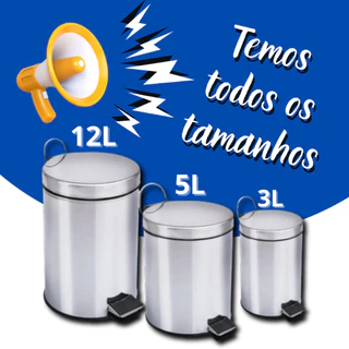 Lixeira 3L 5L E 12 Litros Em Aço Inox Brilhante Com Pedal E Cesto Removível Para Escritório Sala Banheiro