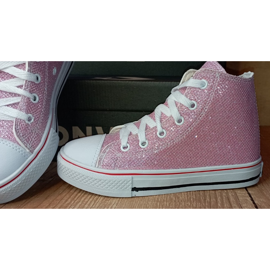 Tênis Infantil Feminino Converse All Star Cano Alto Rosa Glitter Converse  na Carroussel Kids