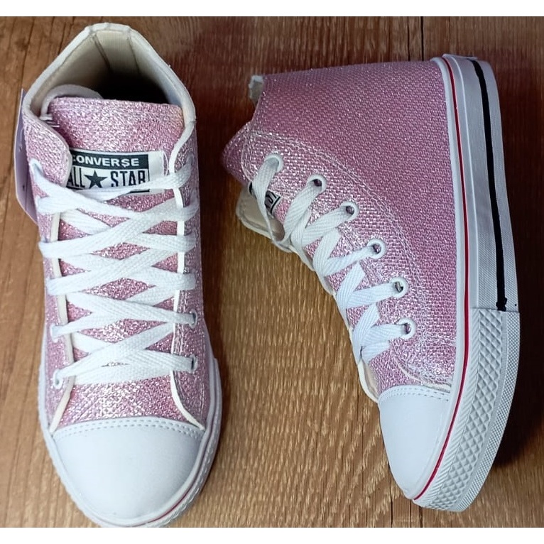 Tênis Infantil Feminino Converse All Star Cano Alto Rosa Glitter Converse  na Carroussel Kids