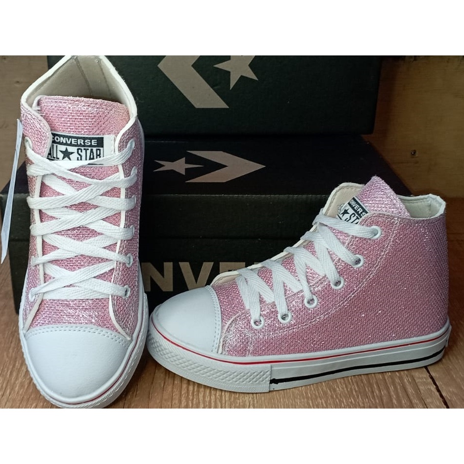 Tênis Infantil Feminino Converse All Star Cano Alto Rosa Glitter Converse  na Carroussel Kids