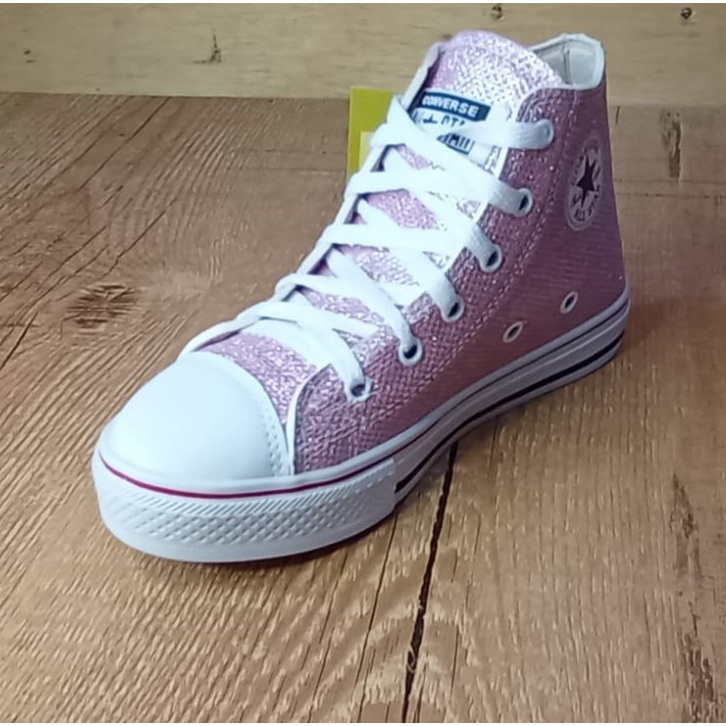 Tênis Infantil Feminino Converse All Star Cano Alto Rosa Glitter Converse  na Carroussel Kids