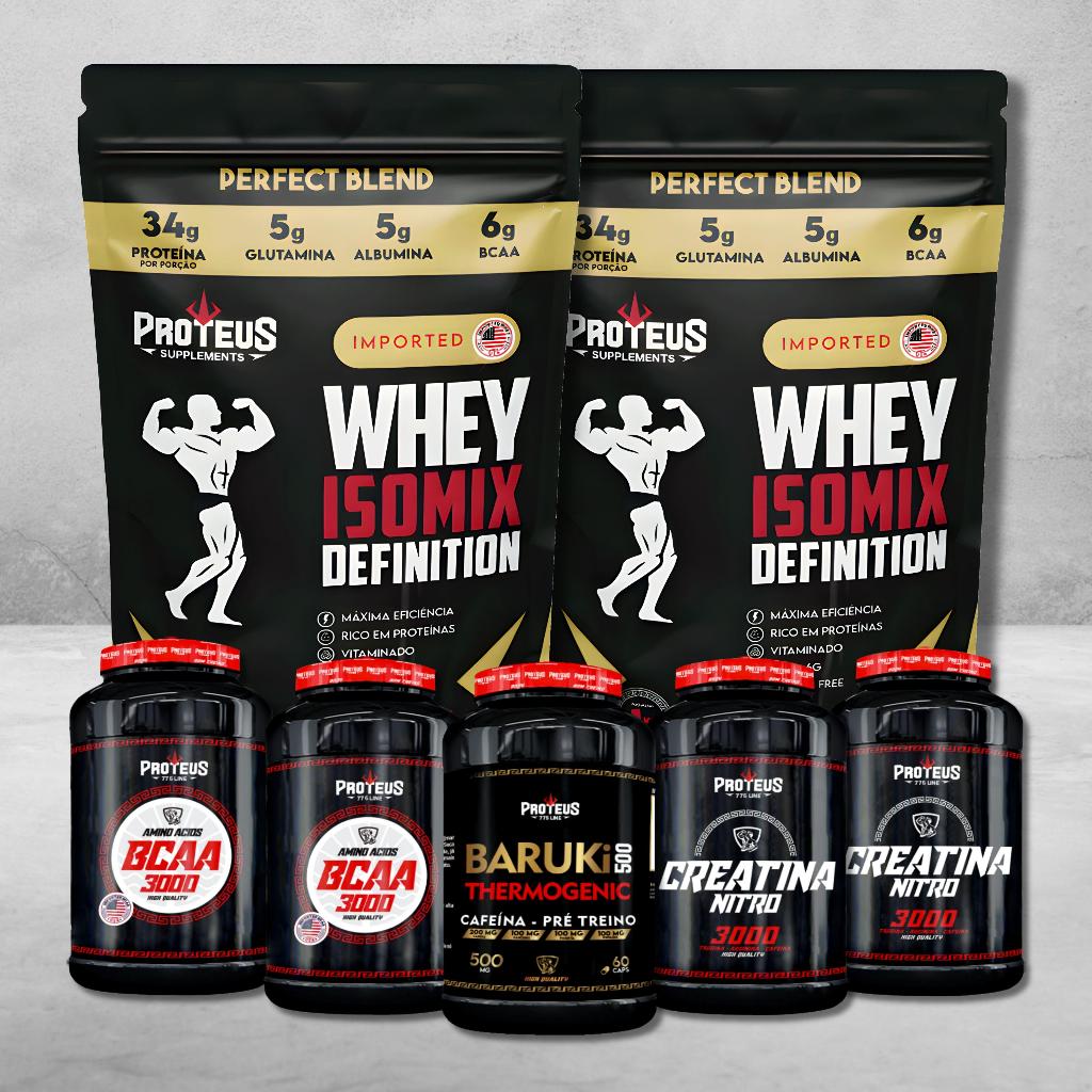 kit Whey Protein Mix 34gr Sache 2kg + Termogênico + Creatina + BCAA – 7 Produtos